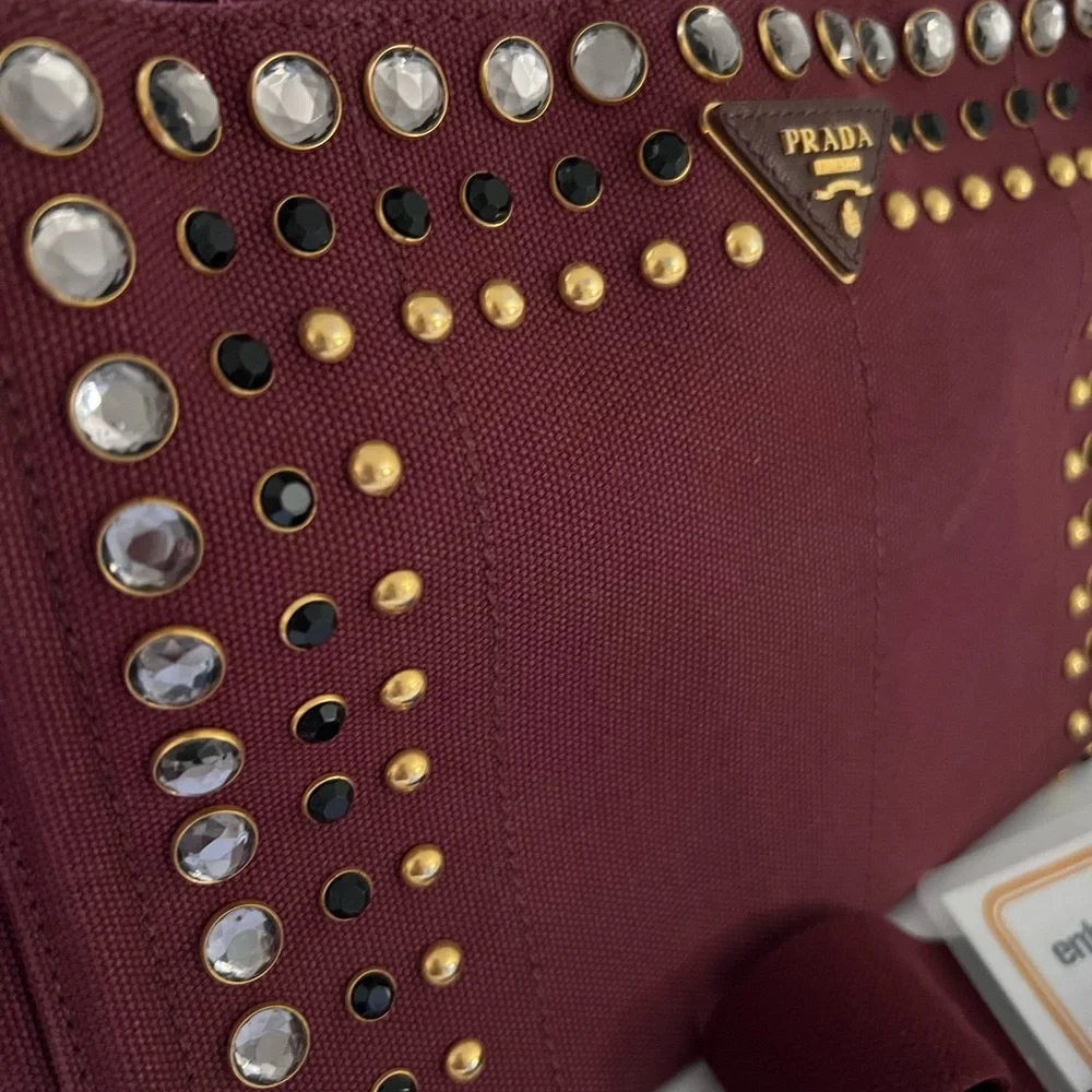 Prada Burgundy Studded Women's Bag - Picture 3 of 13